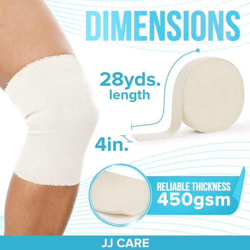 JJ CARE Tubular Bandage, 4” x 28 Yards Stockinette Tubing for Legs and Knees, Size F Reusable Elastic Bandage Sleeve, Tubular Compression Bandage Roll for Knees and Thigh, Rubber Latex w/Cotton